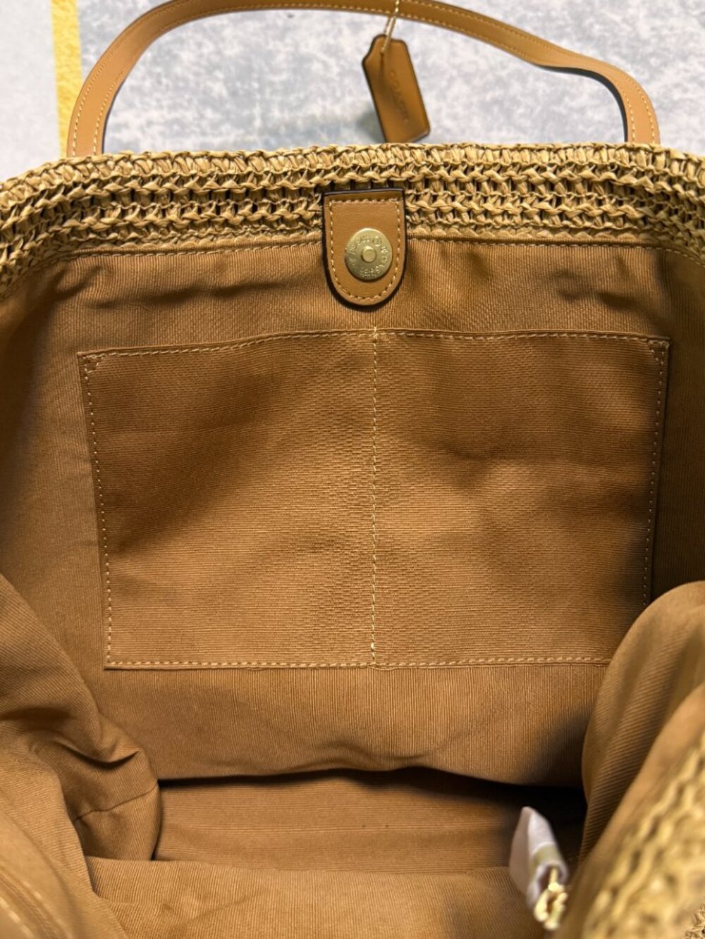 COACH Straw Tote in Tan and Brown Woven Stripe - Picture 7 of 7